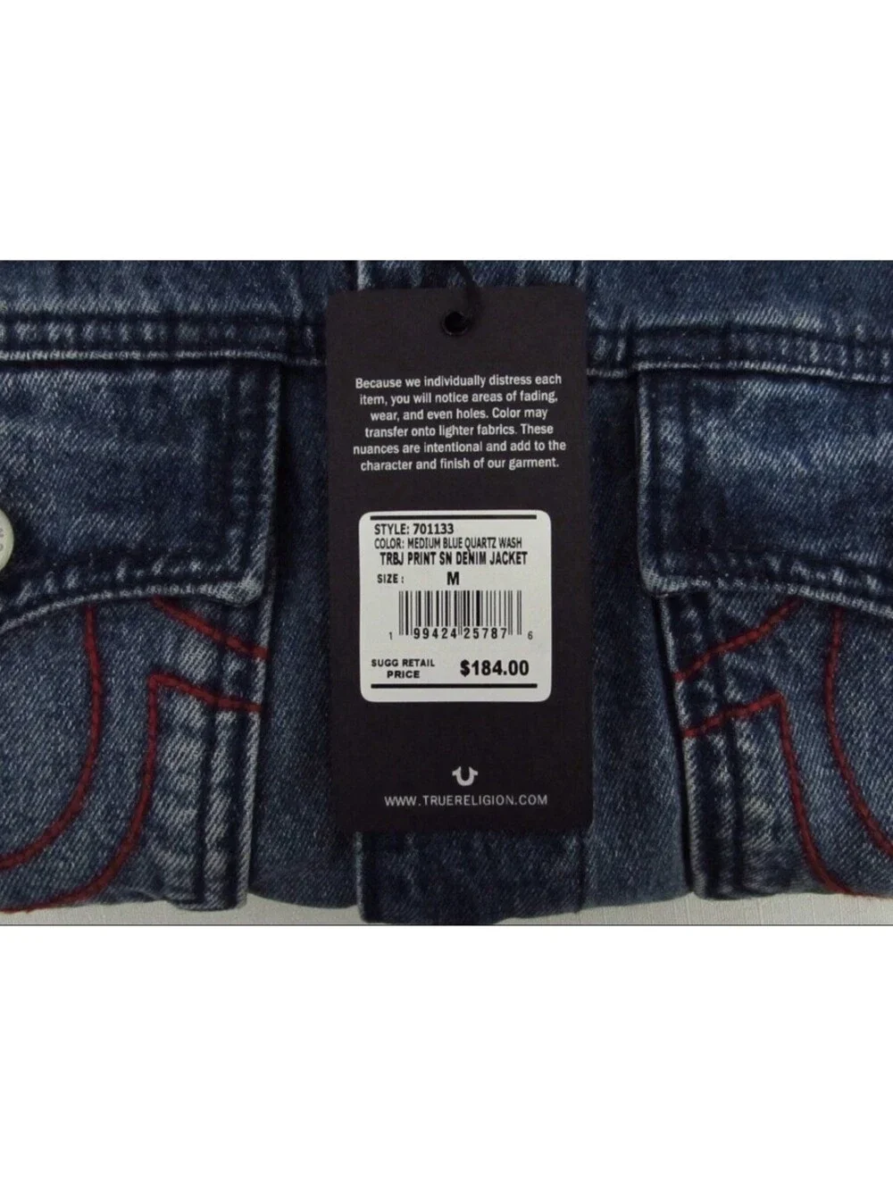 True Religion Men's Medium Blue Quartz Wash Trucker Denim Jacket 701133 NWT $184